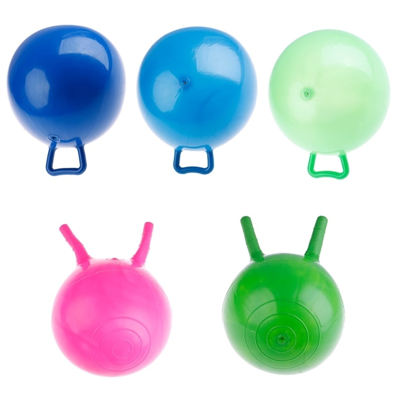 1PC 3 Sizes Baby Play Game Sport Toys Lovely Bouncing Ball With Handle Massage Horn Inflatable Toy Color Random